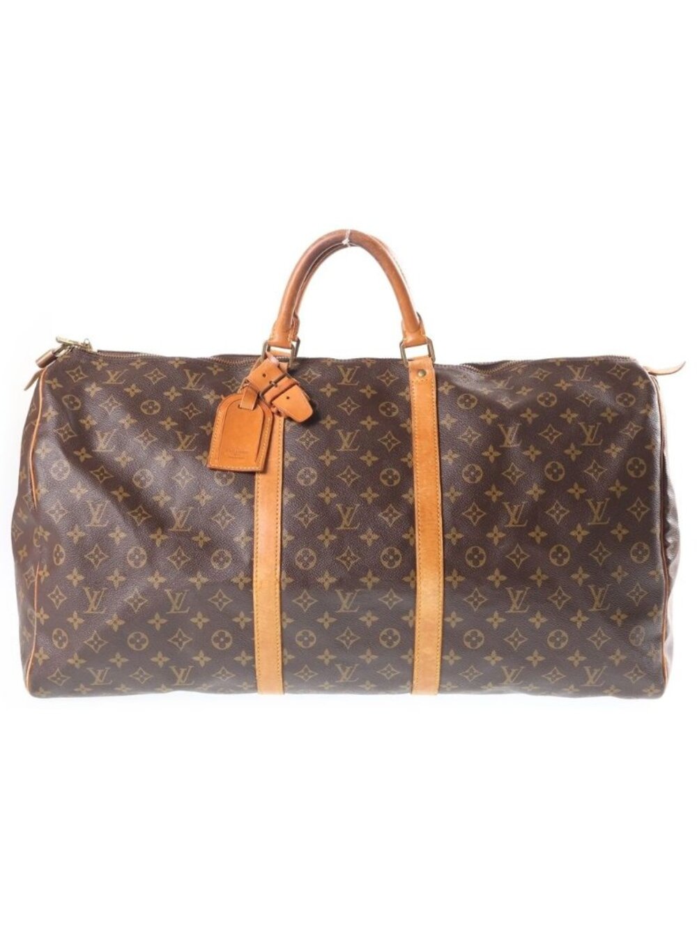 Louis Vuitton Monogram Keepall 60 Leather Boston Bag Brown